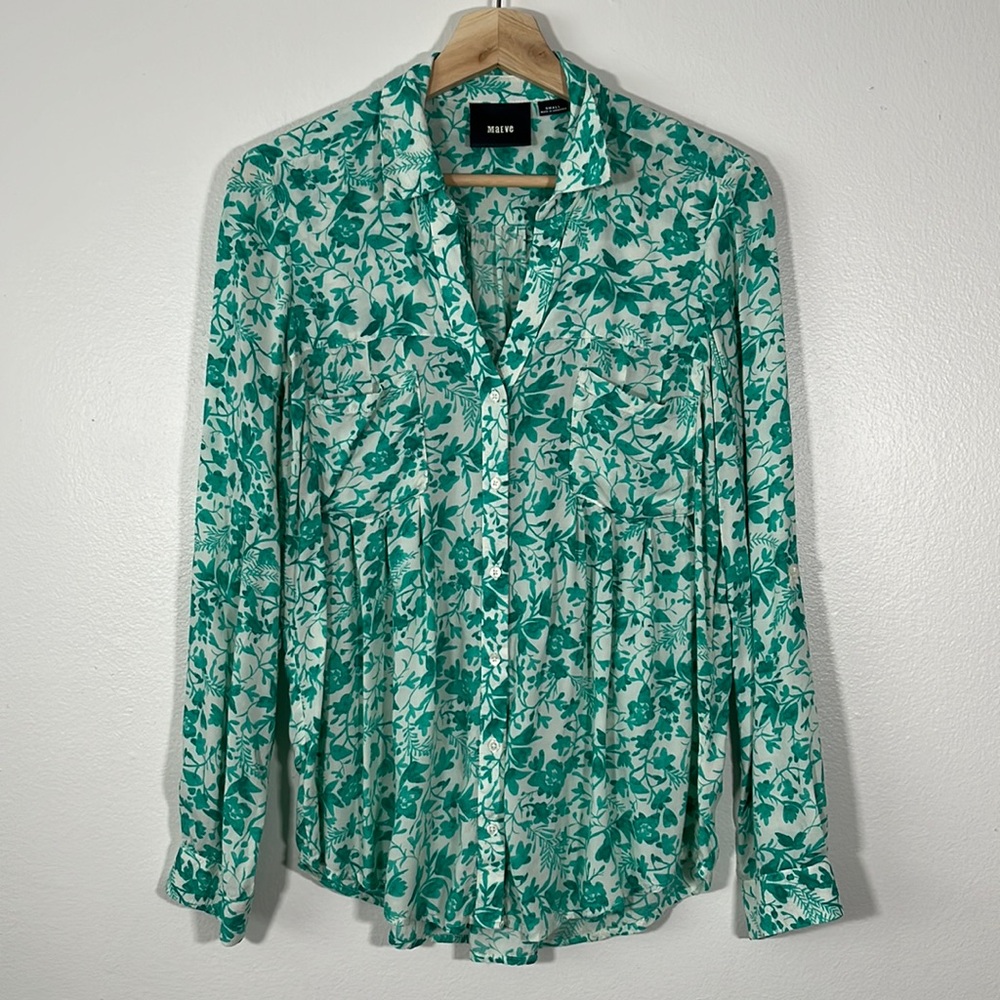 Maeve Green and White Floral Blouse